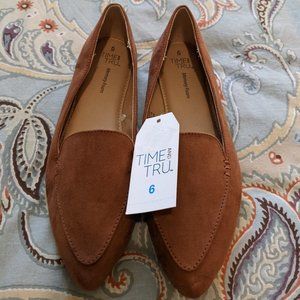 Brown Faux Suede Slip on Pointed Toe Loafers